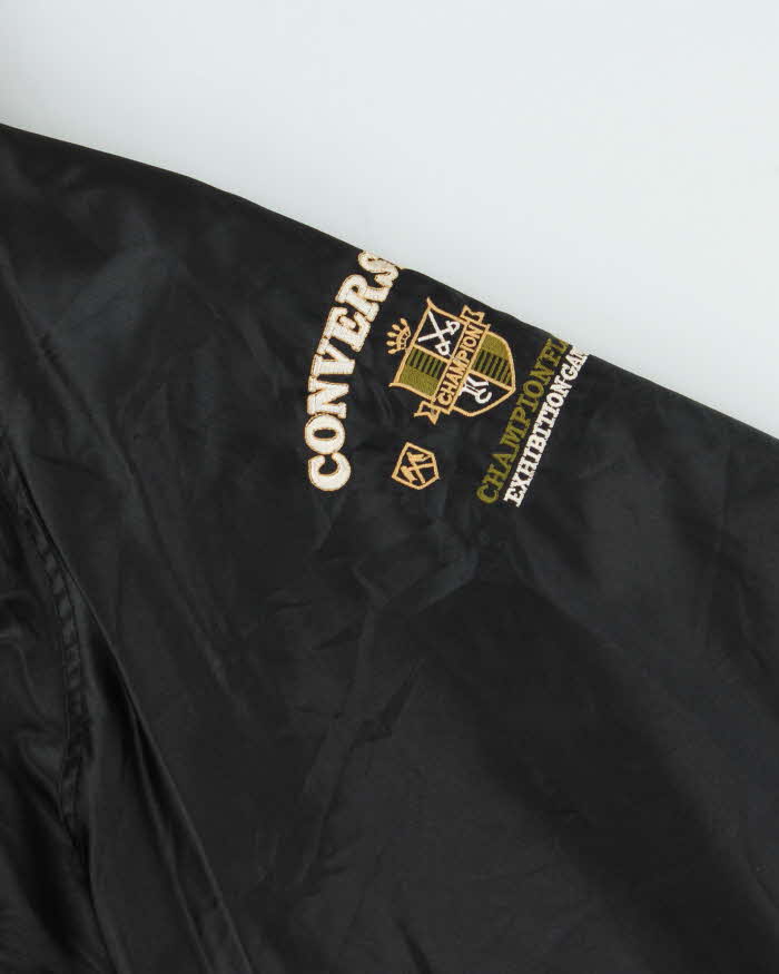 Vintage 1990s Vache Club Satin Shearling Lined Hooded Bomber Jacket - L