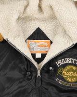 Vintage 1990s Vache Club Satin Shearling Lined Hooded Bomber Jacket - L