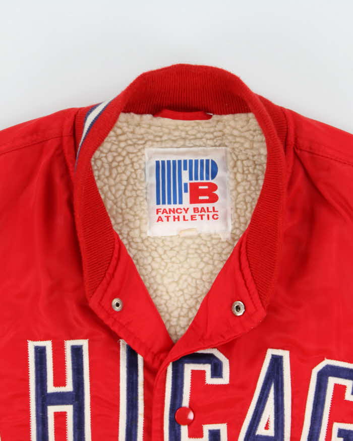 Vintage 1990s Fancy Ball Chicago Sherpa Lined Satin Varsity Bomber Jacket - M