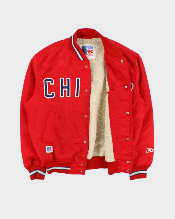 Vintage 1990s Fancy Ball Chicago Sherpa Lined Satin Varsity Bomber Jacket - M