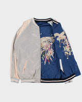Vintage 1990s Satin Sukajan Embroidered Reversible Varsity Bomber Jacket - M