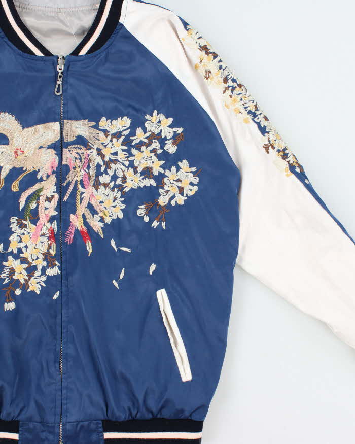 Vintage 1990s Satin Sukajan Embroidered Reversible Varsity Bomber Jacket - M