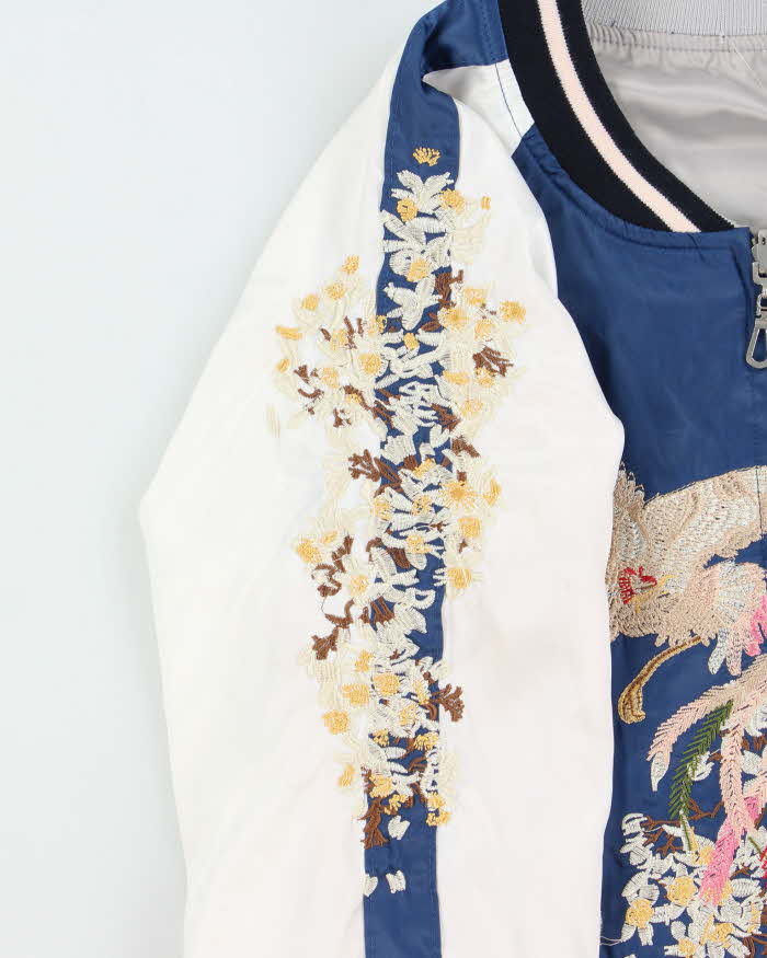 Vintage 1990s Satin Sukajan Embroidered Reversible Varsity Bomber Jacket - M
