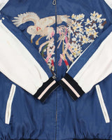 Vintage 1990s Satin Sukajan Embroidered Reversible Varsity Bomber Jacket - M