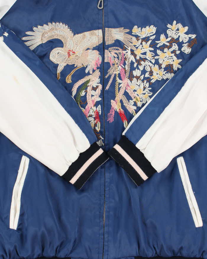 Vintage 1990s Satin Sukajan Embroidered Reversible Varsity Bomber Jacket - M