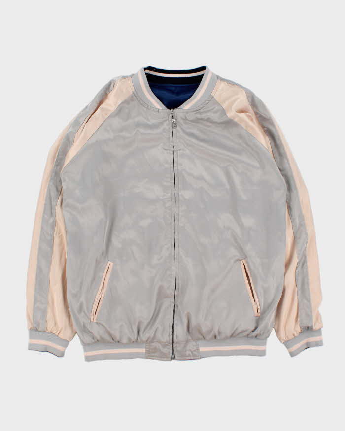 Vintage 1990s Satin Sukajan Embroidered Reversible Varsity Bomber Jacket - M