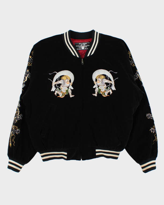 Vintage 1990s Start Of Acceleration Jungle Storm Sukajan Embroidered Velour Varsity Bomber Jacket - M