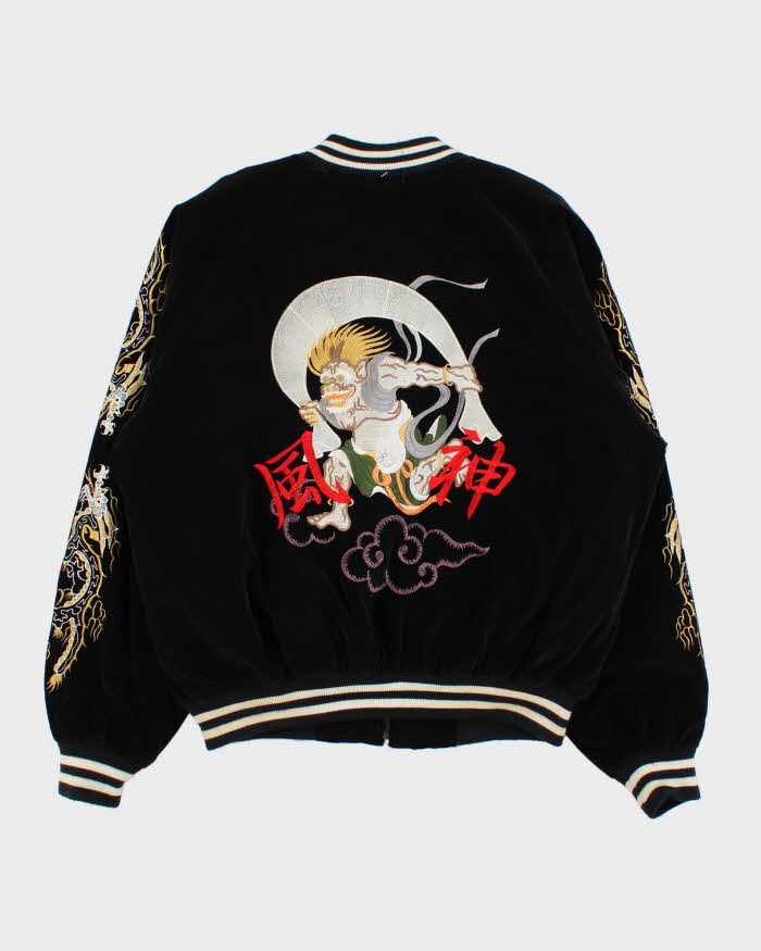 Vintage 1990s Start Of Acceleration Jungle Storm Sukajan Embroidered Velour Varsity Bomber Jacket - M