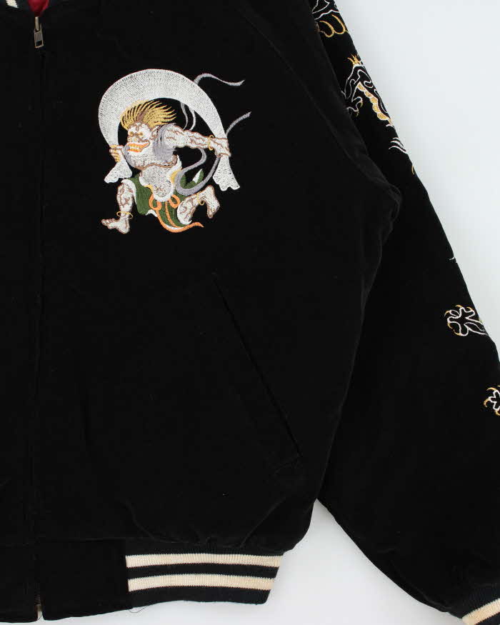 Vintage 1990s Start Of Acceleration Jungle Storm Sukajan Embroidered Velour Varsity Bomber Jacket - M