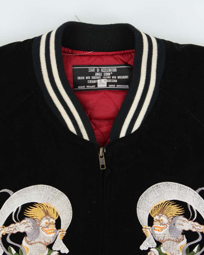 Vintage 1990s Start Of Acceleration Jungle Storm Sukajan Embroidered Velour Varsity Bomber Jacket - M