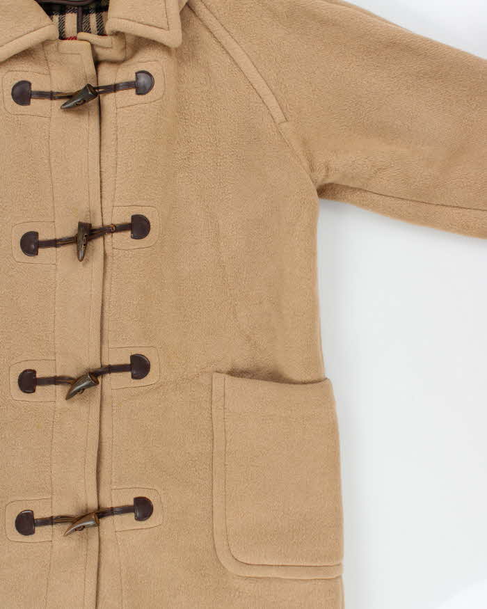 Vintage 1990s Burberry Tan Wool Nova Check Lined Oversized Duffel Coat - M