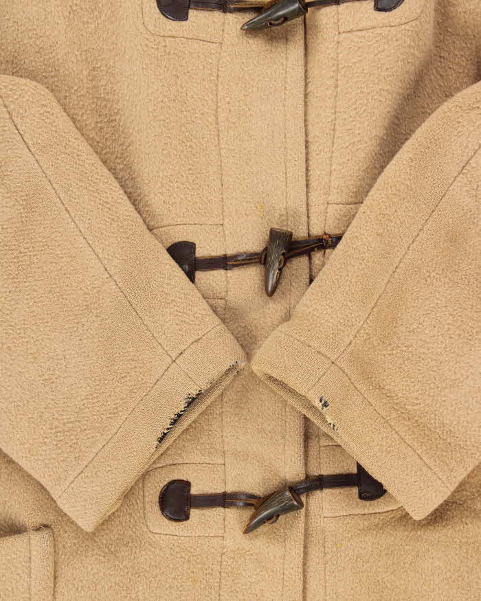 Vintage 1990s Burberry Tan Wool Nova Check Lined Oversized Duffel Coat - M