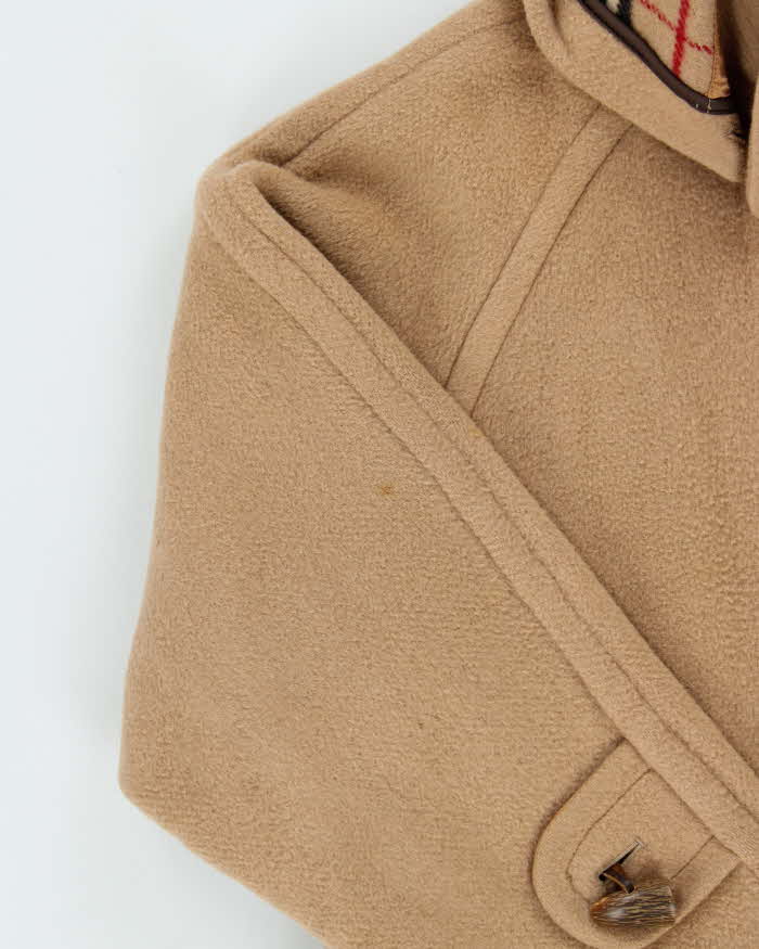 Vintage 1990s Burberry Tan Wool Nova Check Lined Oversized Duffel Coat - M
