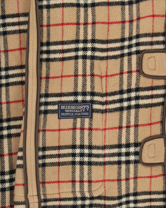 Vintage 1990s Burberry Tan Wool Nova Check Lined Oversized Duffel Coat - M