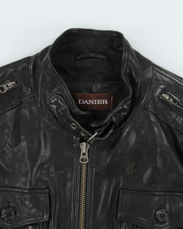 Vintage Y2K 00s Danier Leather Cafe Racer Biker Jacket - L