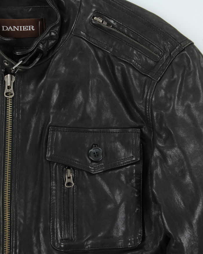 Vintage Y2K 00s Danier Leather Cafe Racer Biker Jacket - L