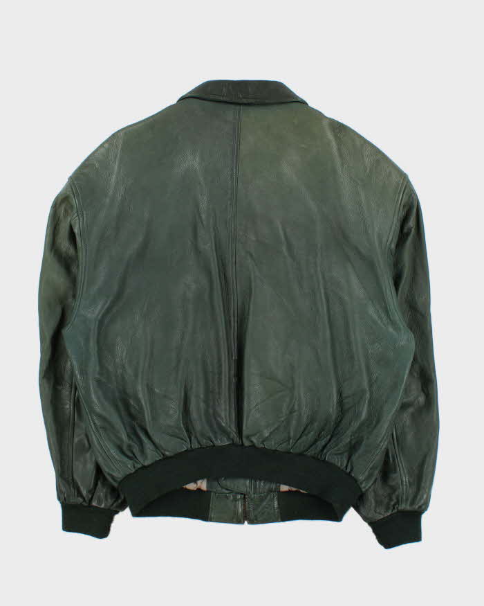 Vintage 1990s Earth Tone Green Calfskin Leather Bomber Jacket - XL