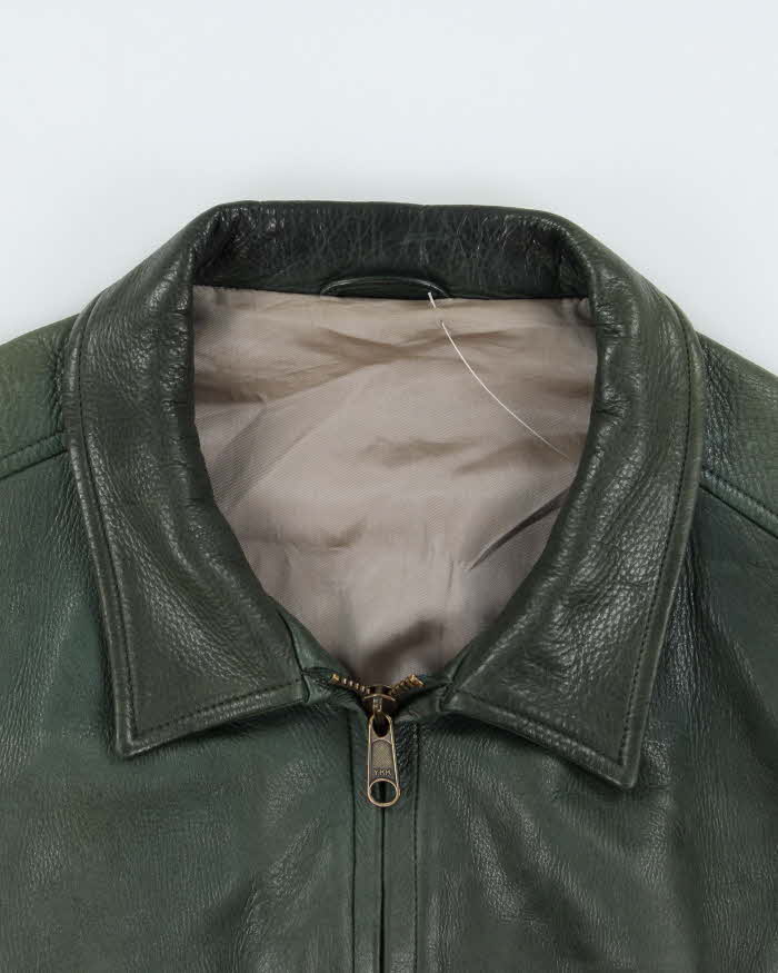 Vintage 1990s Earth Tone Green Calfskin Leather Bomber Jacket - XL