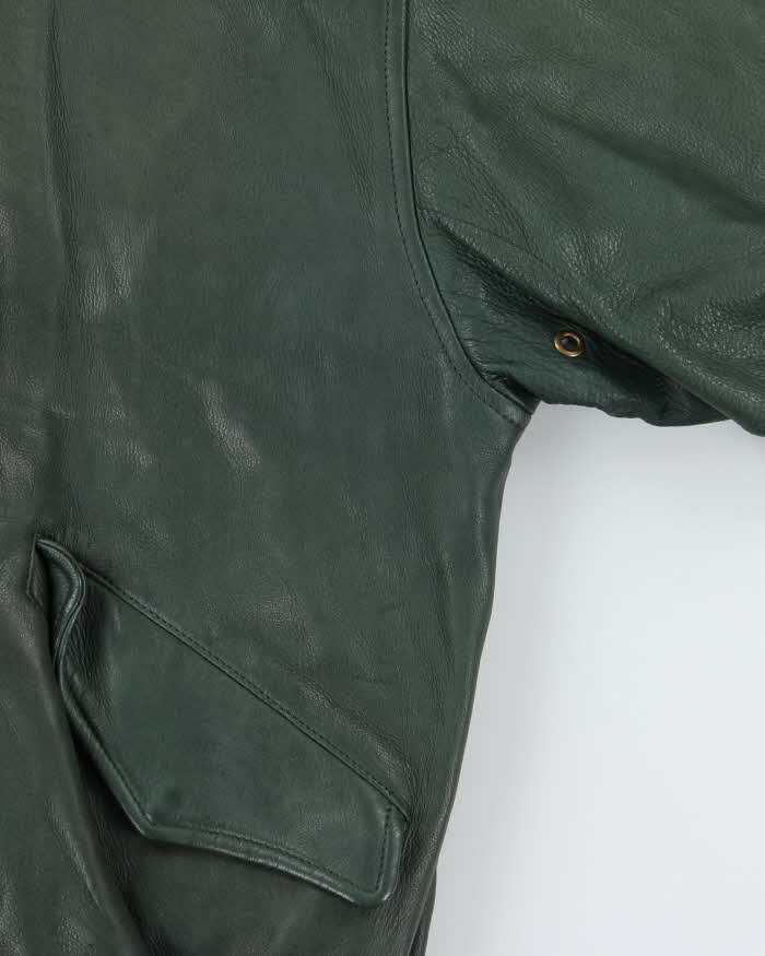 Vintage 1990s Earth Tone Green Calfskin Leather Bomber Jacket - XL