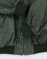 Vintage 1990s Earth Tone Green Calfskin Leather Bomber Jacket - XL