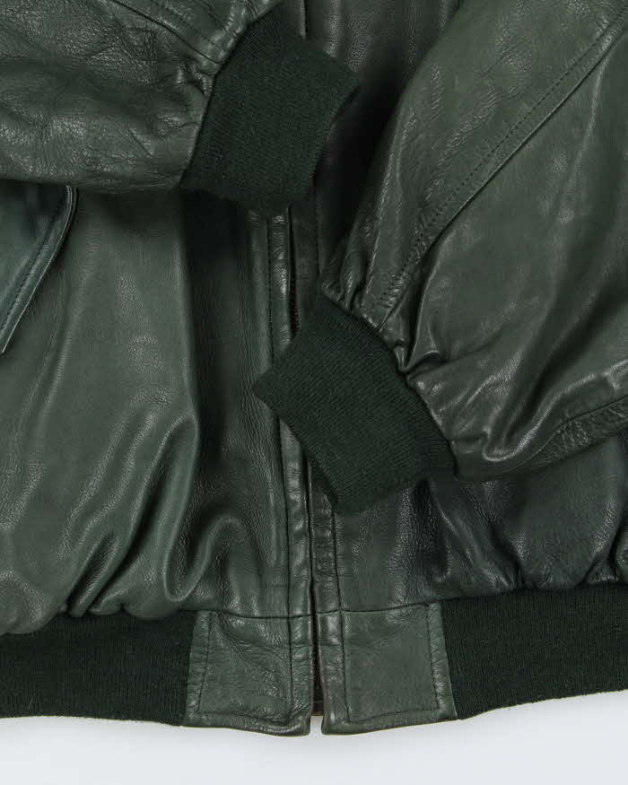 Vintage 1990s Earth Tone Green Calfskin Leather Bomber Jacket - XL
