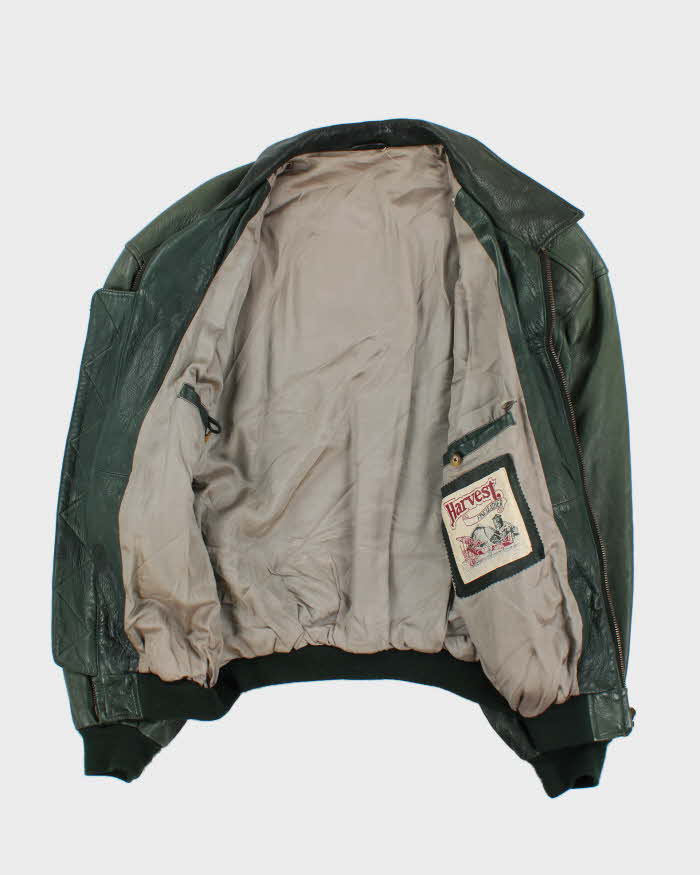 Vintage 1990s Earth Tone Green Calfskin Leather Bomber Jacket - XL