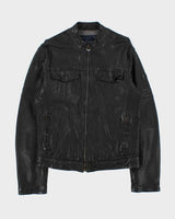 Vintage Y2K Armani Jeans Sheep Leather Moto Cafe Racer Biker Jacket - L