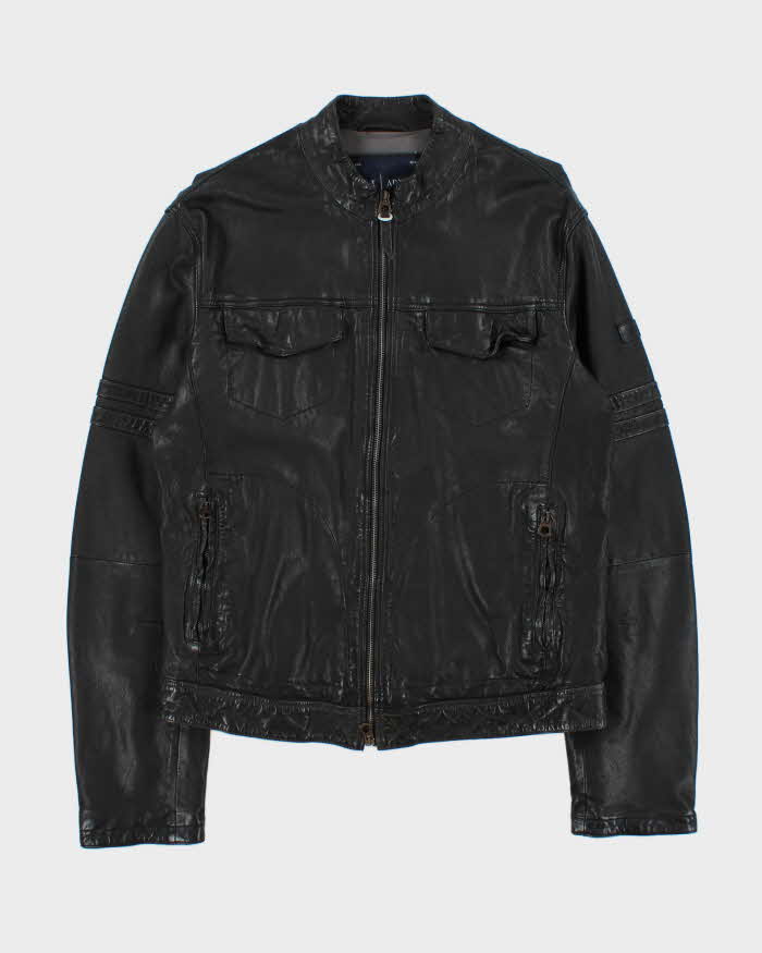 Vintage Y2K Armani Jeans Sheep Leather Moto Cafe Racer Biker Jacket - XL