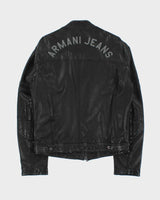 Vintage Y2K Armani Jeans Sheep Leather Moto Cafe Racer Biker Jacket - L