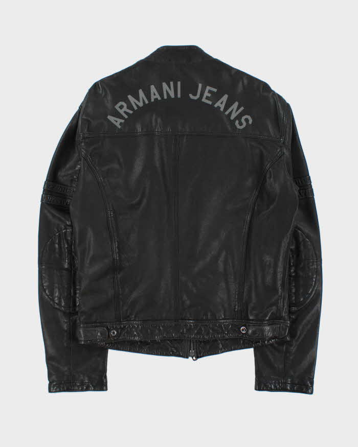 Vintage Y2K Armani Jeans Sheep Leather Moto Cafe Racer Biker Jacket - XL