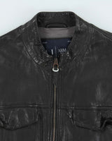 Vintage Y2K Armani Jeans Sheep Leather Moto Cafe Racer Biker Jacket - L
