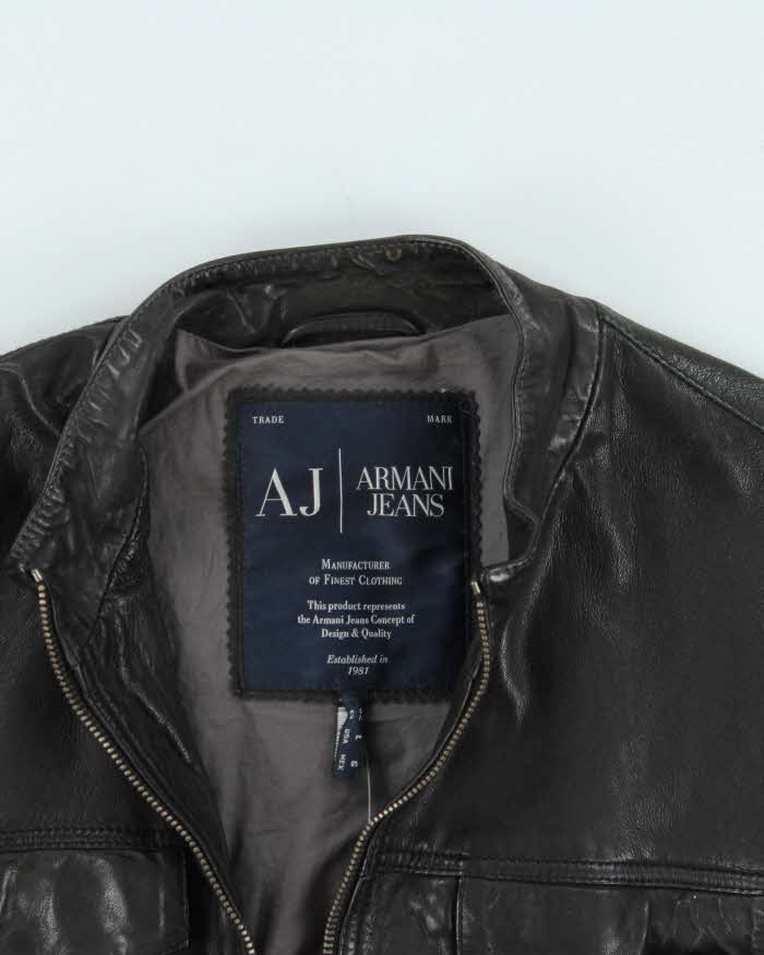 Vintage Y2K Armani Jeans Sheep Leather Moto Cafe Racer Biker Jacket - XL
