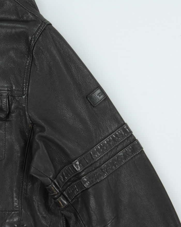 Vintage Y2K Armani Jeans Sheep Leather Moto Cafe Racer Biker Jacket - XL