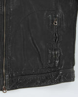 Vintage Y2K Armani Jeans Sheep Leather Moto Cafe Racer Biker Jacket - L