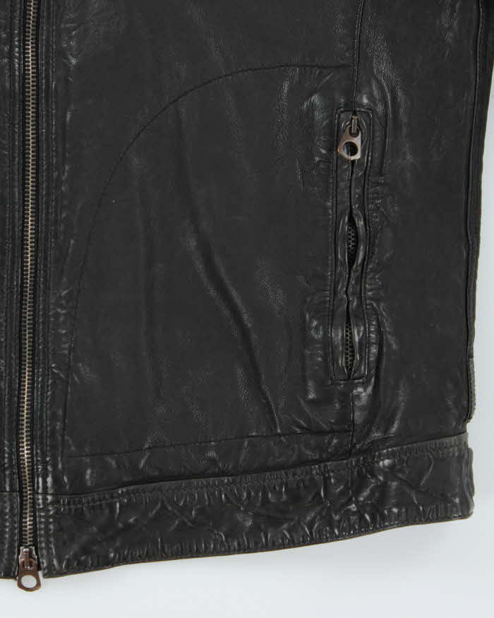 Vintage Y2K Armani Jeans Sheep Leather Moto Cafe Racer Biker Jacket - XL