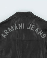 Vintage Y2K Armani Jeans Sheep Leather Moto Cafe Racer Biker Jacket - L