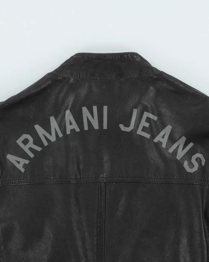 Vintage Y2K Armani Jeans Sheep Leather Moto Cafe Racer Biker Jacket - XL