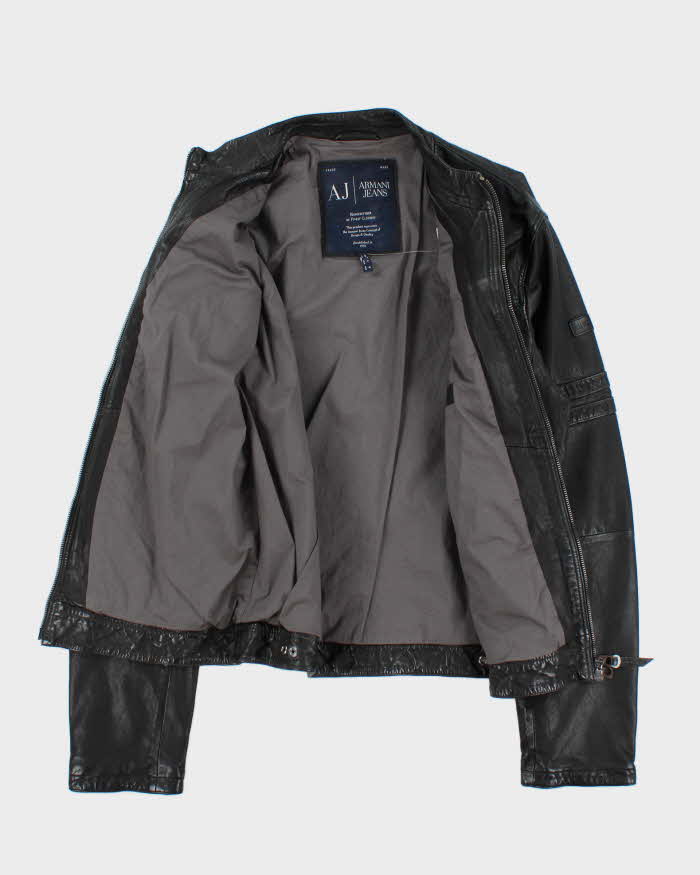 Vintage Y2K Armani Jeans Sheep Leather Moto Cafe Racer Biker Jacket - XL
