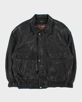 Vintage 1990s Danier Thinsulate Baroque Lined Leather Flight Bomber Jacket - M