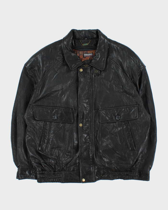 Vintage 1990s Danier Thinsulate Baroque Lined Leather Flight Bomber Jacket - M