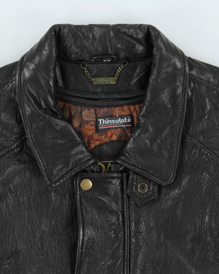 Vintage 1990s Danier Thinsulate Baroque Lined Leather Flight Bomber Jacket - M