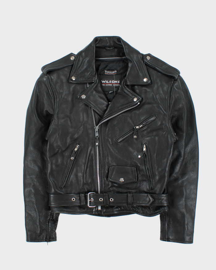 Vintage 1990s Wilson's Thinsulate Lined Heavyweight Classic Leather Biker Jacket - S