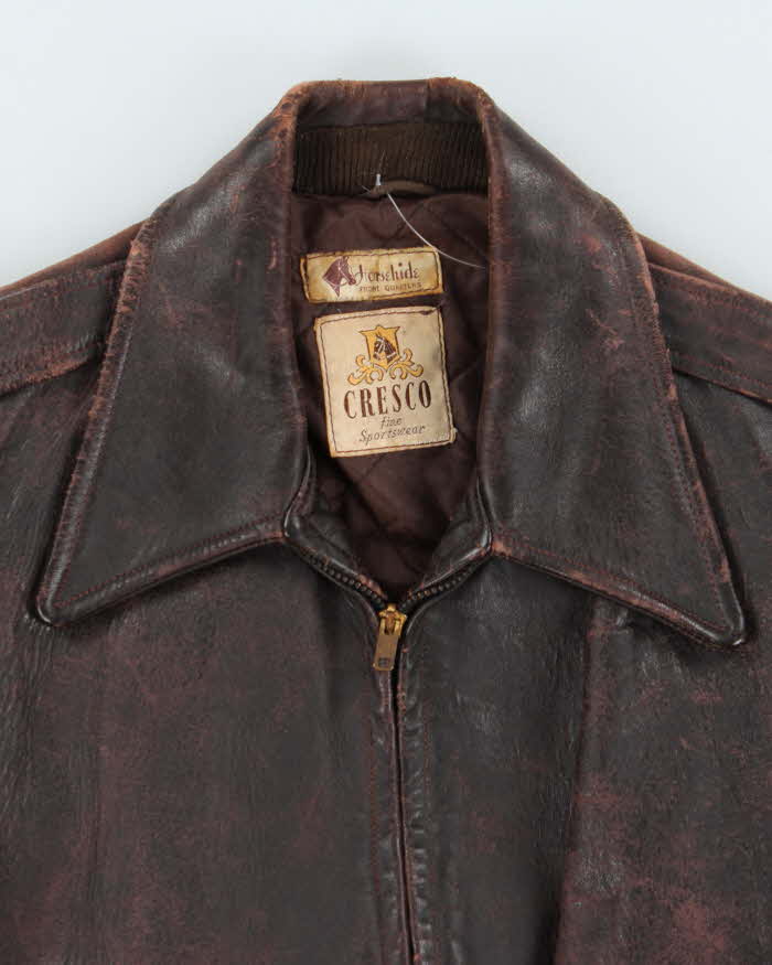 Vintage 1950s Cresco Horsehide Leather Trucker Jacket - S
