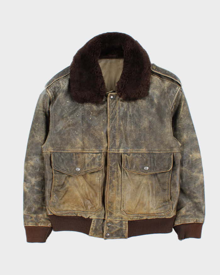 Vintage 1990s Polar Ski Expedition Leather Flight Bomber Jacket - L