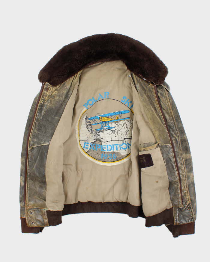 Vintage 1990s Polar Ski Expedition Leather Flight Bomber Jacket - L