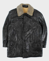 Vintage 1960s Sears Kingsway Horsehide Leather Long Shearling Motorcycle Jacket - L