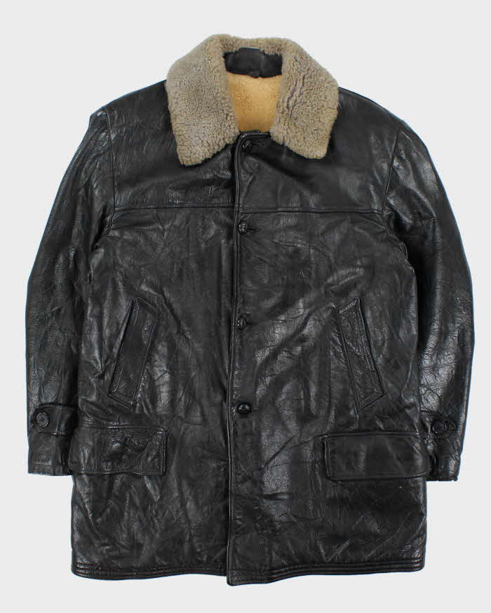 Vintage 1960s Sears Kingsway Horsehide Leather Long Shearling Motorcycle Jacket - L