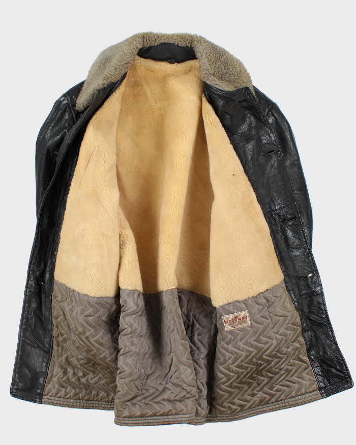 Vintage 1960s Sears Kingsway Horsehide Leather Long Shearling Motorcycle Jacket - L