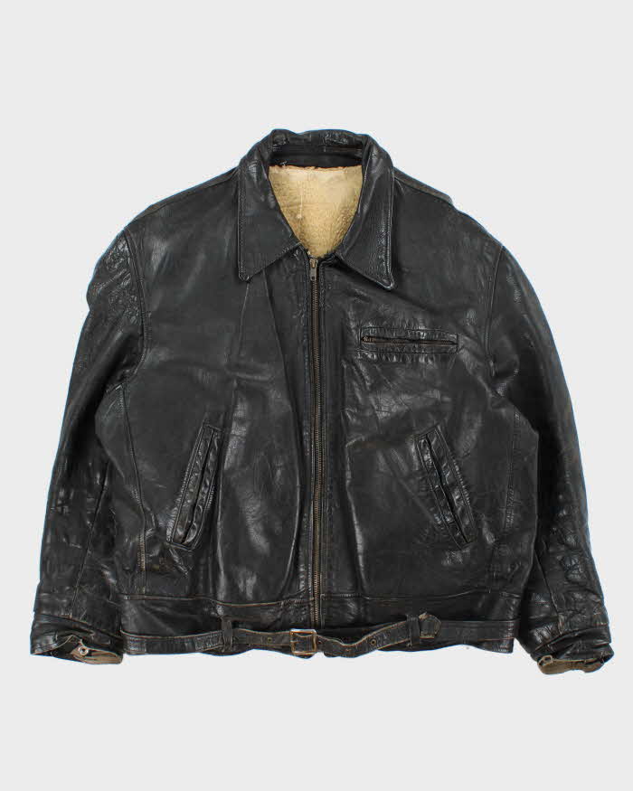 Vintage 1950s Shearling Lined Horsehide Leather Belted Biker Jacket - L