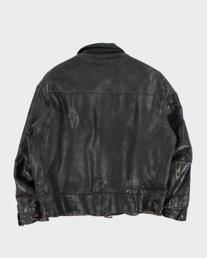 Vintage 1950s Shearling Lined Horsehide Leather Belted Biker Jacket - L